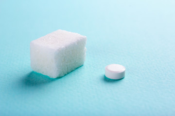 Sugar substitute. Cubes sugar and stevia tablets