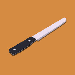 steel kitchen knife, isolated on background knife in isometric view with shadow, vector illustration