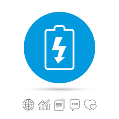Battery charging sign icon. Lightning symbol.