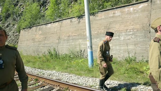 The Soviet army soldiers patrol the facilities. The army of the Soviet Union. Russian Soviet Red Army Infantry Soldiers