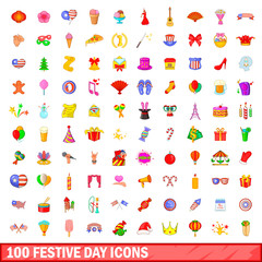 100 festive day icons set, cartoon style