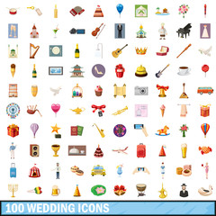 100 wedding icons set, cartoon style