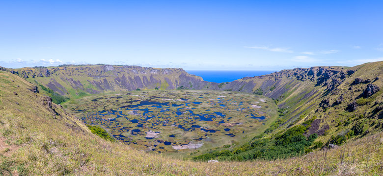 Panoramic view of Rano Kau Volcano Crater - Easter Island, Chile