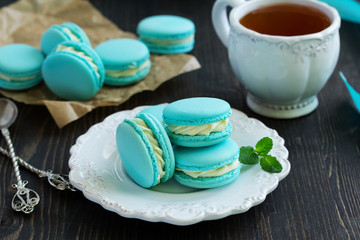 French pastry makaron. Selective focus.