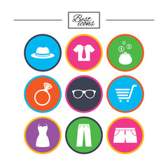Fototapeta premium Clothes, accessories icons. Shopping signs.