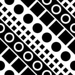 Decorative geometric shapes tiling. Monochrome irregular pattern.  Abstract black and white background. Artistic ornamental lattice