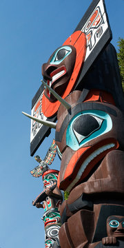 Indigenous people totem pole representing unique culture of the First nations