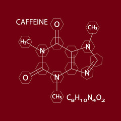 Caffeine Stimulant Molecule. Icon Symbol Design. Vector illustration isolated on brown background. Flat  icon for apps and websites