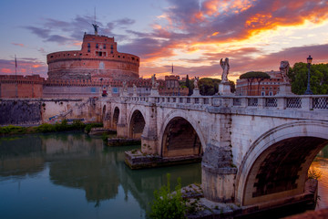 Scenic view of Castle of St. Angelo in Rome at sunrise