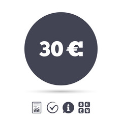 30 Euro sign icon. EUR currency symbol.