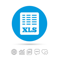 Excel file document icon. Download xls button.