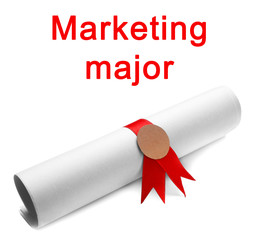 Rolled paper tied with red ribbon isolated on white