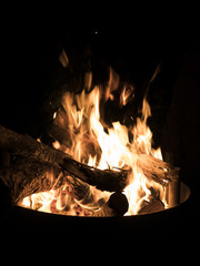 blazing flames of a bonfire in a fire bowl