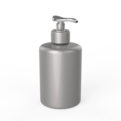 3D illustration silver bottle with liquid soap
