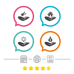 Helping hands icons. Protection and insurance.