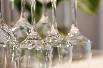 Set of empty wineglasses, closeup