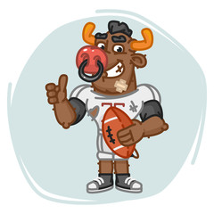 Bull Football Player Holds Ball Shows Thumbs Up