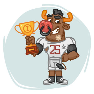 Bull Football Player Holds Cup