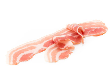Bacon isolated on white background. Delikatese food.
