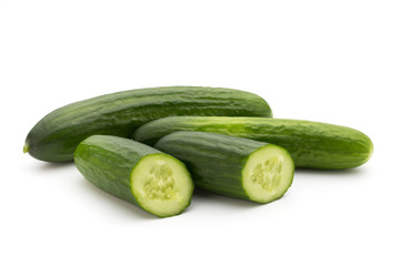 Eco cucumber on white background. Fresh vegetables.