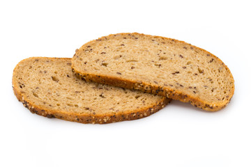 Rye bread slice isolated on white background.