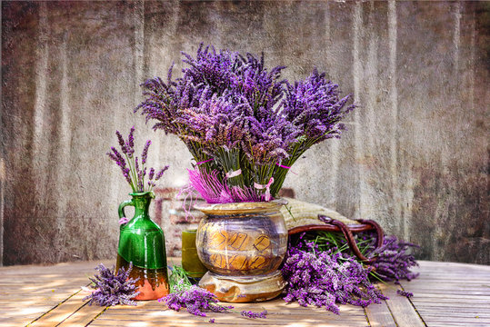 Bouquet of fresh lavender on the table