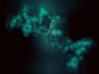 Neurotensin neurotransmitter peptide (Q1E mutated). 3D rendering based on protein data bank entry 2lne. - obrazy, fototapety, plakaty
