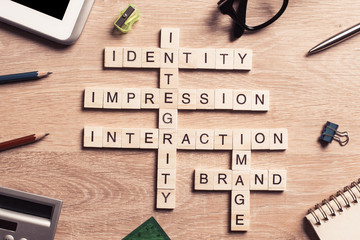 Conceptual business keywords on table with elements of game maki