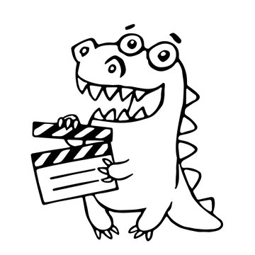 Dragon with movie clapper board. Vector illustration.