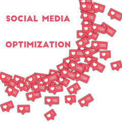 Social media optimization. Social media icons in abstract shape background with pink counter. Social media optimization concept in admirable vector illustration.