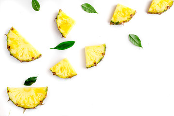 sliced pineapple in exotic summer fruit design white background top view mock-up