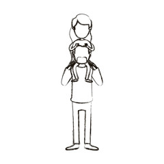 blurred silhouette caricature faceless bearded father with moustache and girl on his back vector illustration