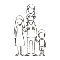 Obraz na płótnie Canvas blurred silhouette caricature faceless family parents with girl on his back and boy taken hands vector illustration