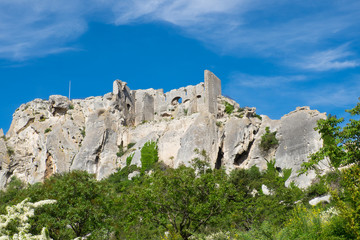France, Les Baux-de-Provence, ruins of fortress, castle keep.
