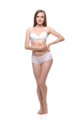 Fototapeta premium Sexy woman in white lingerie gorgeous figure.