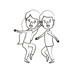 Fototapeta na wymiar blurred silhouette caricature full body couple dancing vector illustration