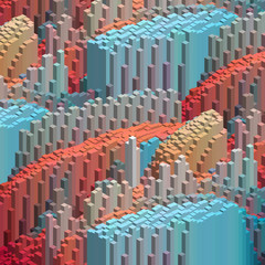 Obraz premium Cubes in an abstract pattern for a background. Blue, orange colors.