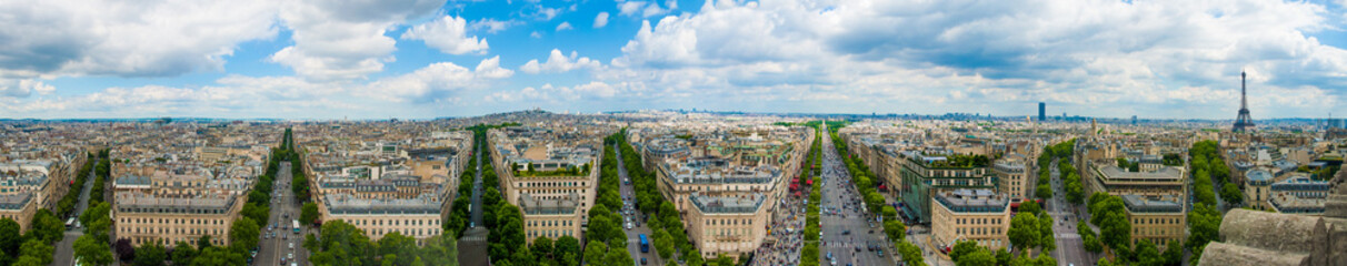 Fototapeta na wymiar Panorama view Arc de Triomphe triumph Paris France Eiffel Tower