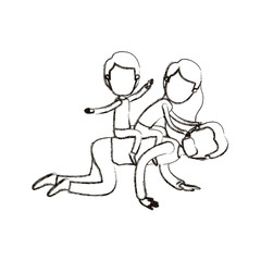 blurred silhouette caricature faceless bearded father with children playing the horse on his back vector illustration