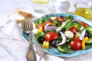 Fresh vegetable salad with mozzarella cheese.