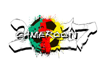 Number 2017 and soccer ball painted in the colors of the Cameroon flag