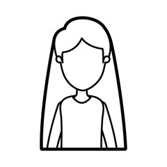 black thick contour caricature faceless half body woman with straight long hairstyle vector illustration