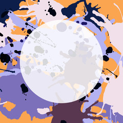 Purple lilac orange brown ink splashes round frame template square