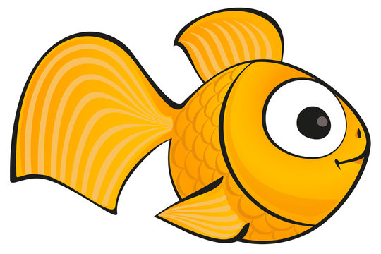 Golden fish isolated. Vector aquarium fish silhouette illustration. Colorful cartoon flat aquarium fish icon for your design.