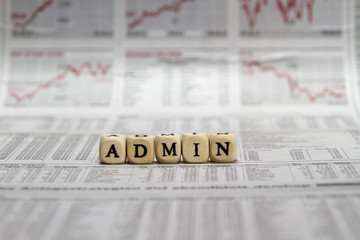 admin word built with letter cubes