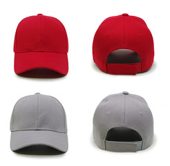 Blank baseball cap red grey on white background