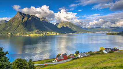 Norwegian fjord landscape on sunny day