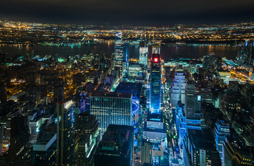Fototapeta na wymiar New York Night Panorama of Brooklyn and Mid-Manhattan, USA