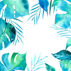 Fototapeta na wymiar Watercolor hand painted tropical plant leaves