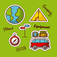 bus with travel related icons image vector illustration design